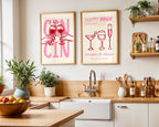 Cin Cin Cheers Wall Art Set of 3 Prints, Pink Happy Hour Cocktail Poster, Pasta Lover Club Italian Food Print, Modern Kitchen Decor DIGITAL