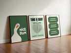 Funny Bathroom Wall Art Set of 3, Nice Bum Goose Print, Take a Seat Peach Poster, Shower Karaoke Tickets, Quirky Toilet Decor, DIGITAL