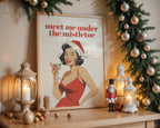 Meet Me Under The Mistletoe, Funny Retro Christmas Wall Art Print, Pin Up Holiday Cocktail Poster, Vintage Santa Bar Cart Decor DIGITAL