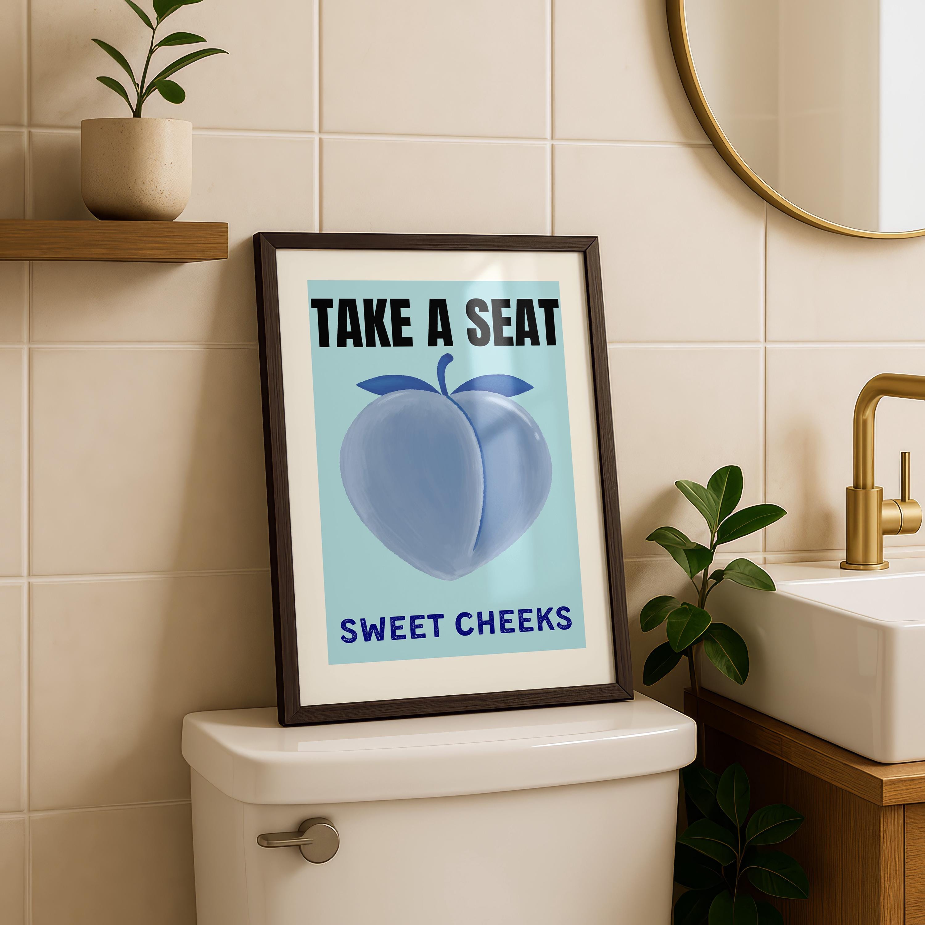 Funny Blue Bathroom Set of 3 Prints Ticket Bathroom Wall Art Trendy Bathroom Prints Sweet Cheeks Poster Bathroom Wall Art Nice Bum DIGITAL