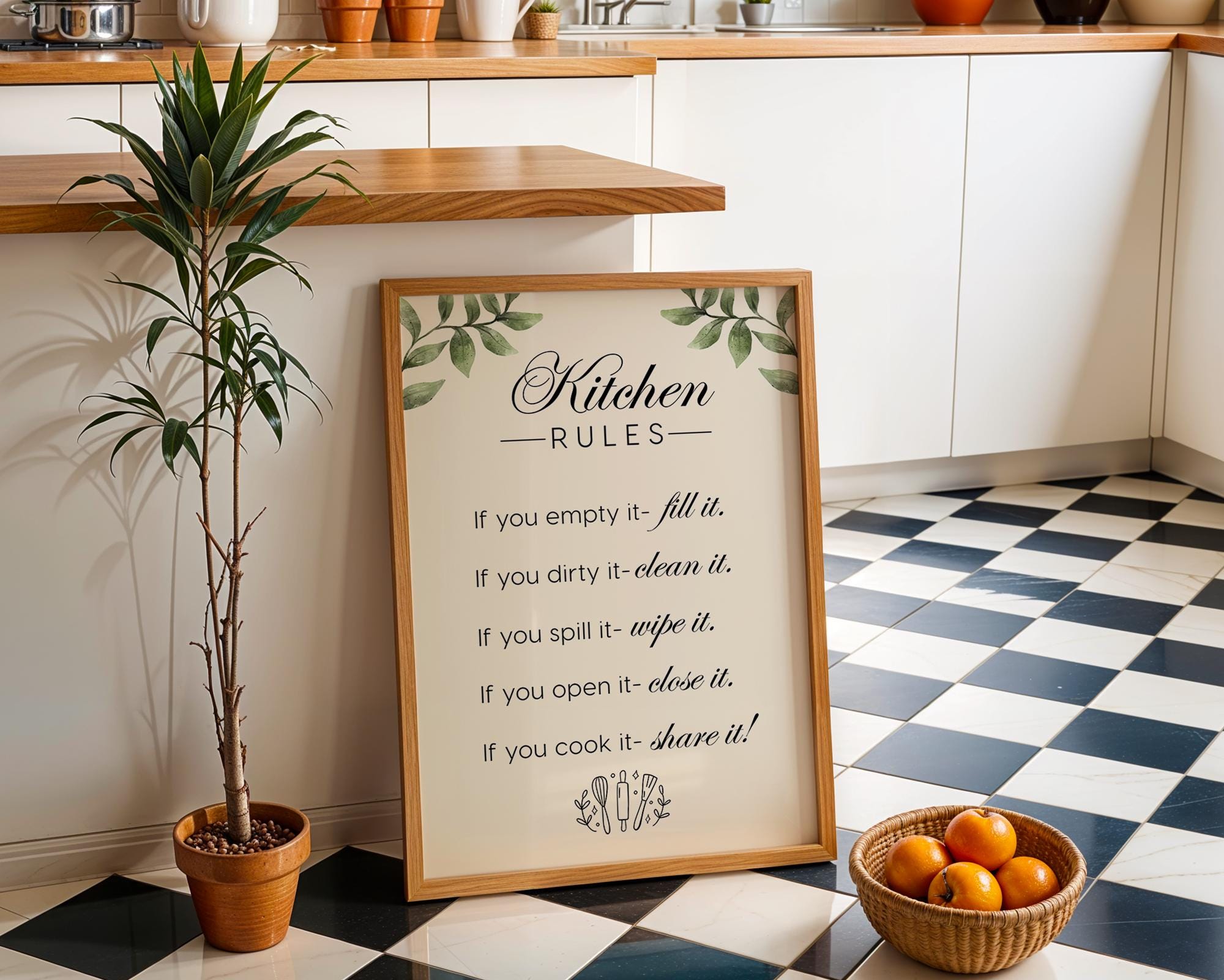 Kitchen Rules Sign, Funny Kitchen Wall Art, Farmhouse Kitchen Quote Print, Rustic Cooking Poster, Modern Kitchen Wall Decor DIGITAL DOWNLOAD