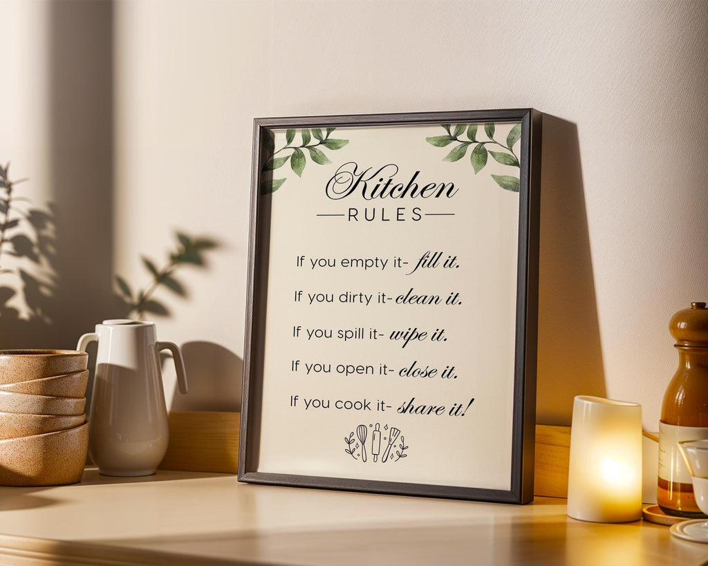 Kitchen Rules Sign, Funny Kitchen Wall Art, Farmhouse Kitchen Quote Print, Rustic Cooking Poster, Modern Kitchen Wall Decor DIGITAL DOWNLOAD