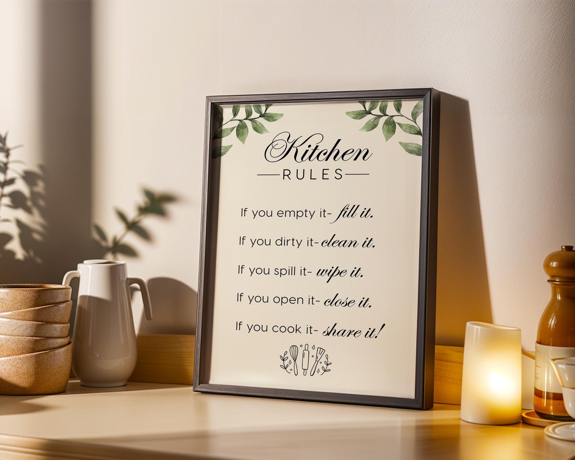 Kitchen Rules Sign, Funny Kitchen Wall Art, Farmhouse Kitchen Quote Print, Rustic Cooking Poster, Modern Kitchen Wall Decor DIGITAL DOWNLOAD