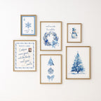 Christmas Wall Art Set of 12, Blue Holiday Prints, Minimalist Xmas Decor Bundle, Winter Printable Wall Art, Modern Christmas Posters DIGITAL