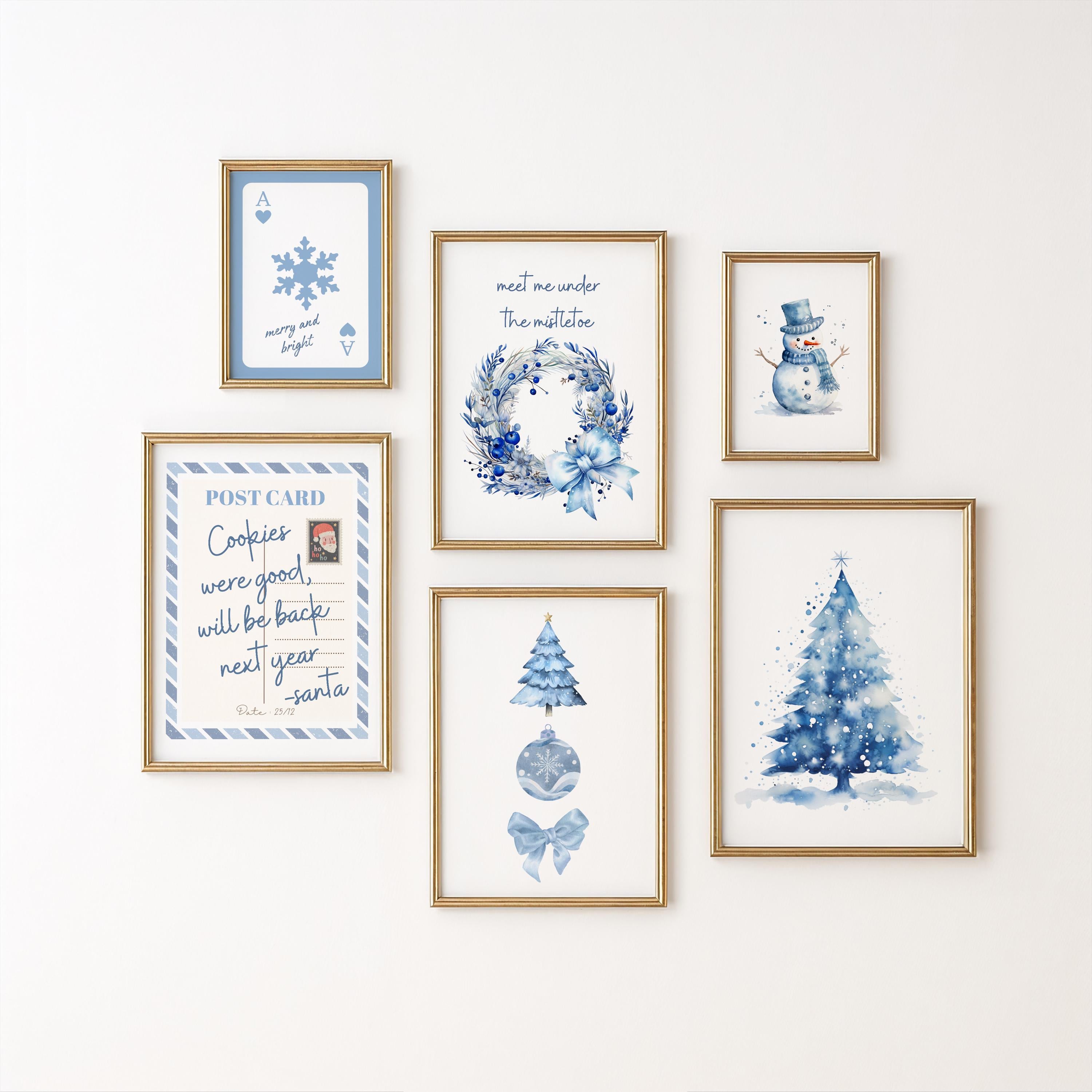 Christmas Wall Art Set of 12, Blue Holiday Prints, Minimalist Xmas Decor Bundle, Winter Printable Wall Art, Modern Christmas Posters DIGITAL