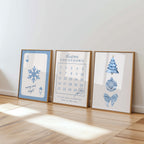 Christmas Wall Art Set of 12, Blue Holiday Prints, Minimalist Xmas Decor Bundle, Winter Printable Wall Art, Modern Christmas Posters DIGITAL