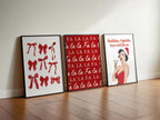 Christmas Wall Art Set of 3, Funny Holiday Prints, Fa La La Poster, Retro Pin Up Christmas Decor, Red Bow Minimalist Xmas Digital Bundle