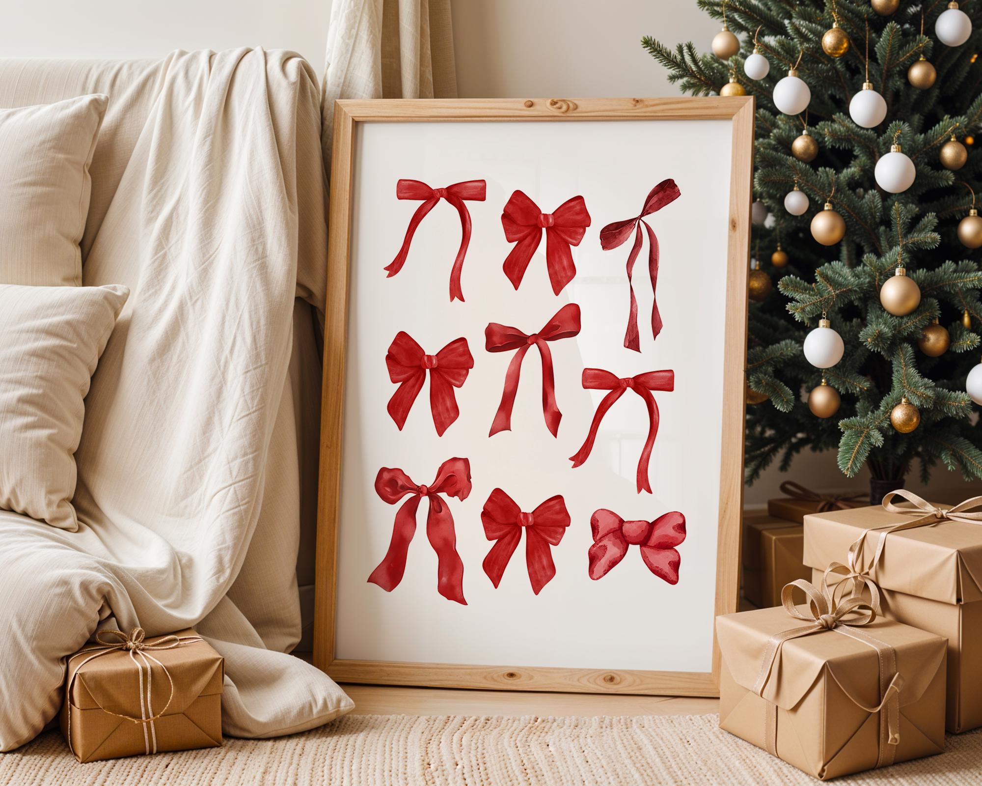 Christmas Wall Art Set of 3, Funny Holiday Prints, Fa La La Poster, Retro Pin Up Christmas Decor, Red Bow Minimalist Xmas Digital Bundle