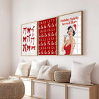 Christmas Wall Art Set of 3, Funny Holiday Prints, Fa La La Poster, Retro Pin Up Christmas Decor, Red Bow Minimalist Xmas Digital Bundle