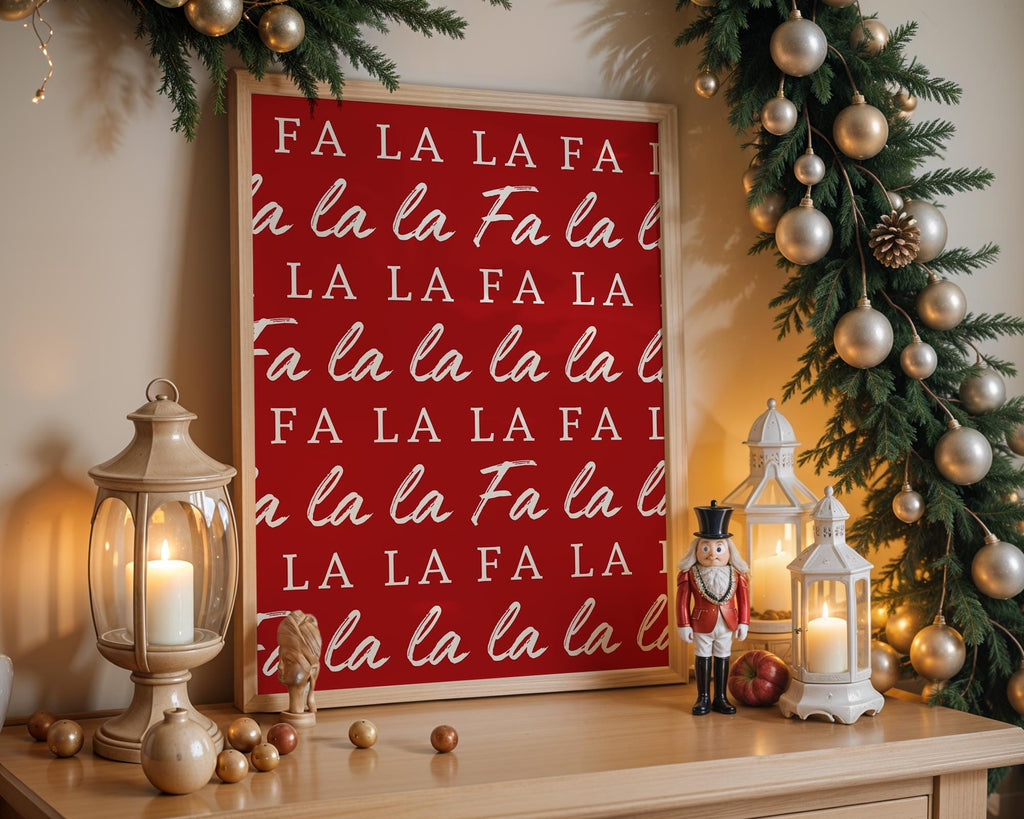 Fa La La Christmas Wall Art, Red Holiday Poster, Funny Xmas Printable Decor, Minimalist Christmas Typography Print, Festive DIGITAL DOWNLOAD