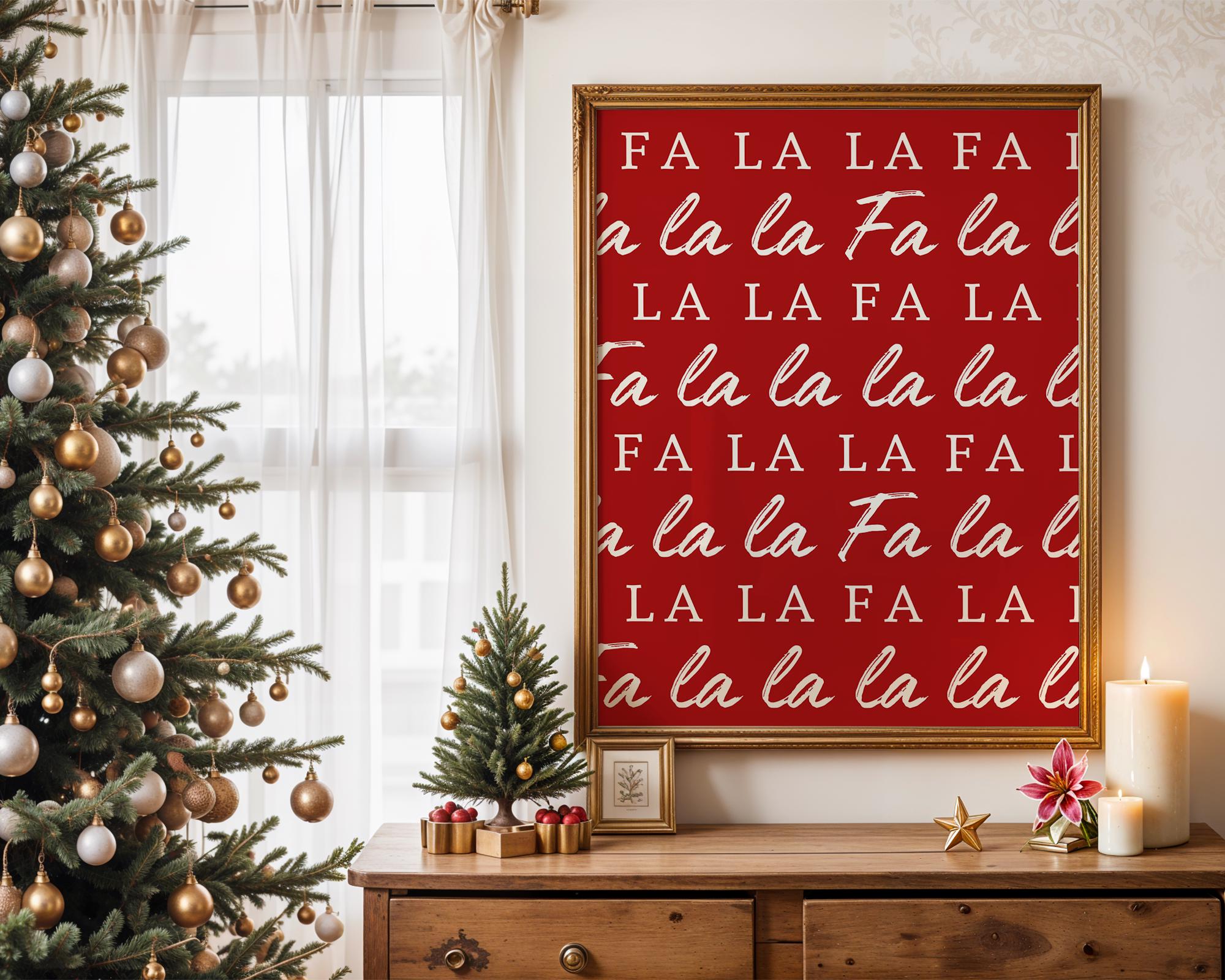 Fa La La Christmas Wall Art, Red Holiday Poster, Funny Xmas Printable Decor, Minimalist Christmas Typography Print, Festive DIGITAL DOWNLOAD