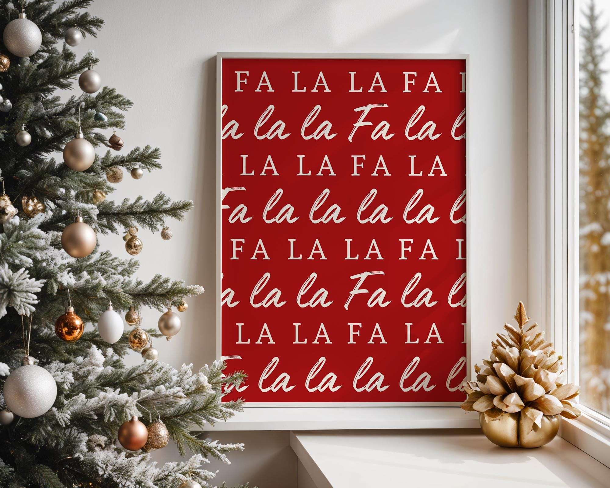 Fa La La Christmas Wall Art, Red Holiday Poster, Funny Xmas Printable Decor, Minimalist Christmas Typography Print, Festive DIGITAL DOWNLOAD