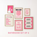 Funny Bathroom Wall Art Set of 6, Pink Restroom Prints, Quirky Toilet Posters, Cute Bathroom Decor, Playful Shower Karaoke Printable Bundle