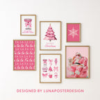 Pink Christmas Wall Art Set of 12 Prints, Festive Holiday Decor Bundle, Funny Cute Santa Art, Trendy Pink Christmas Posters, DIGITAL
