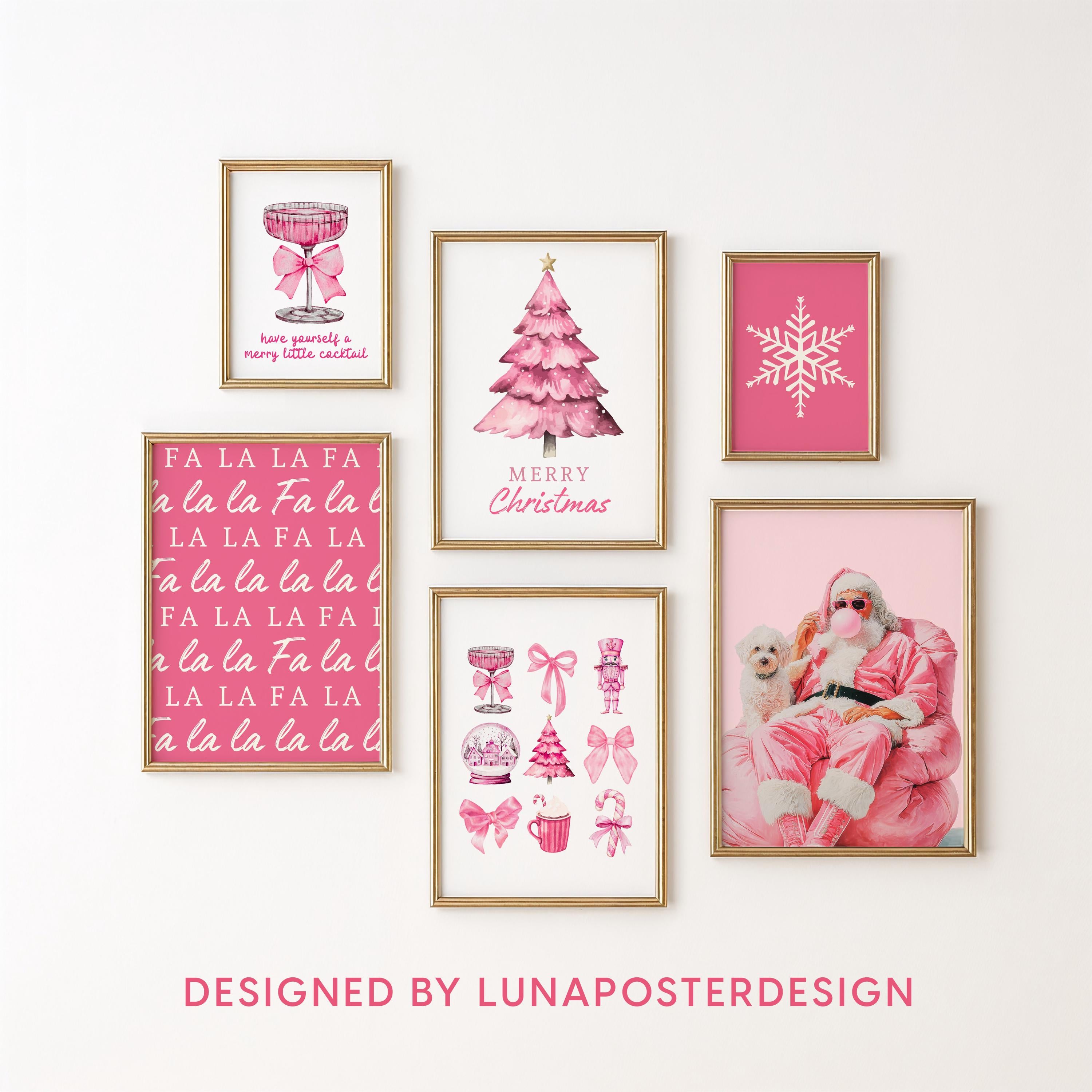 Pink Christmas Wall Art Set of 12 Prints, Festive Holiday Decor Bundle, Funny Cute Santa Art, Trendy Pink Christmas Posters, DIGITAL