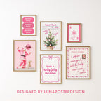 Pink Christmas Wall Art Set of 12 Prints, Festive Holiday Decor Bundle, Funny Cute Santa Art, Trendy Pink Christmas Posters, DIGITAL