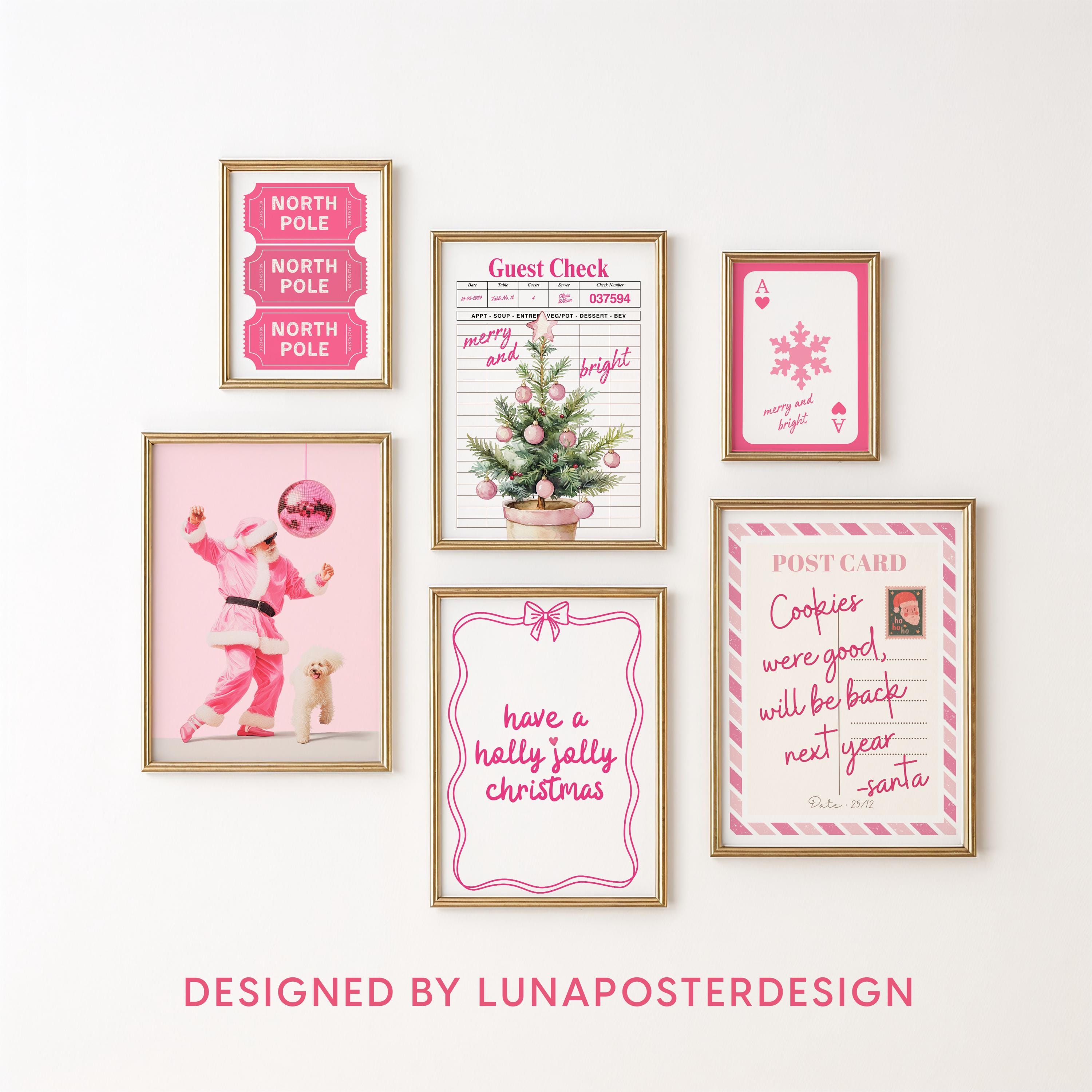 Pink Christmas Wall Art Set of 12 Prints, Festive Holiday Decor Bundle, Funny Cute Santa Art, Trendy Pink Christmas Posters, DIGITAL