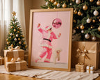 Funny Pink Santa Wall Art, Disco Christmas Poster, Cool Holiday Printable, Cute Dog Santa Print, Trendy Dorm Room Xmas Decor DIGITAL