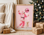 Funny Pink Santa Wall Art, Disco Christmas Poster, Cool Holiday Printable, Cute Dog Santa Print, Trendy Dorm Room Xmas Decor DIGITAL