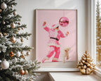 Funny Pink Santa Wall Art, Disco Christmas Poster, Cool Holiday Printable, Cute Dog Santa Print, Trendy Dorm Room Xmas Decor DIGITAL