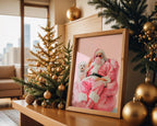 Trendy Pink Santa Claus Wall Art, Funny Christmas Printable with Dog, Retro Holiday Decor, Cool Bubblegum Santa Poster DIGITAL DOWNLOAD