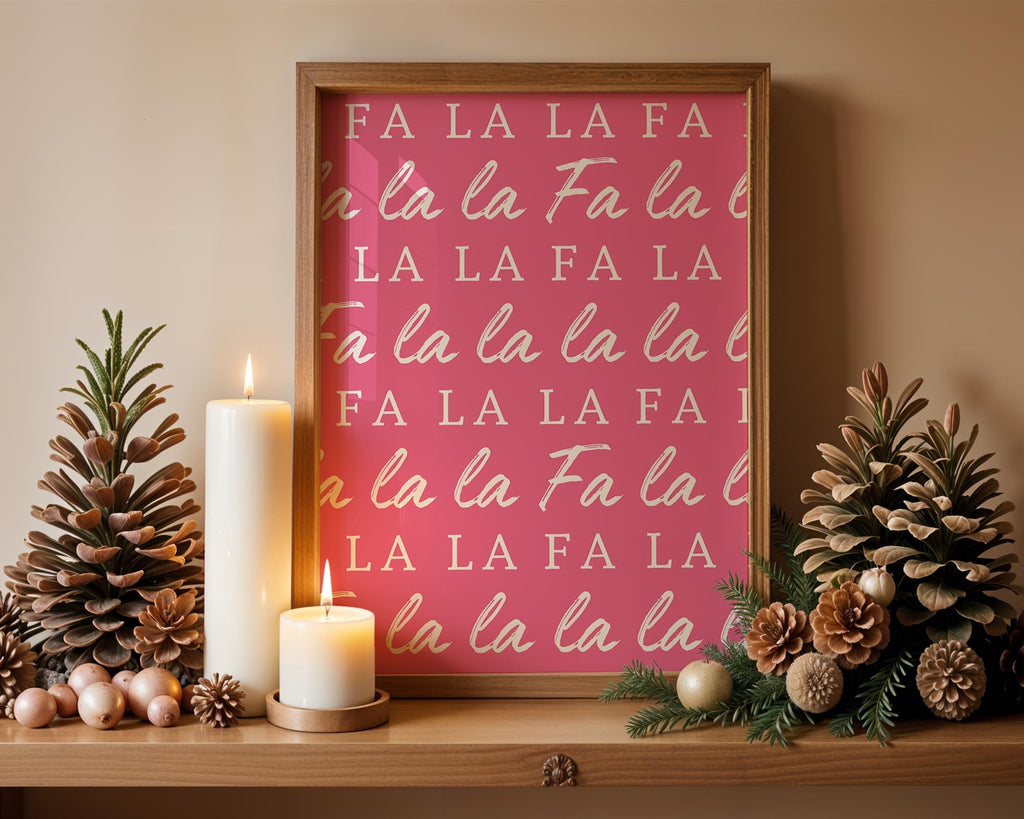 Fa La La Christmas Wall Art, Pink Holiday Printable, Modern Xmas Typography Poster, Festive Holiday Decor, Cute Merry Christmas DIGITAL