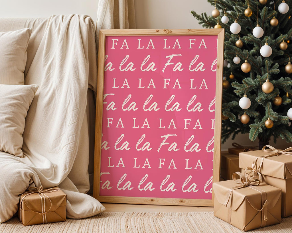 Fa La La Christmas Wall Art, Pink Holiday Printable, Modern Xmas Typography Poster, Festive Holiday Decor, Cute Merry Christmas DIGITAL