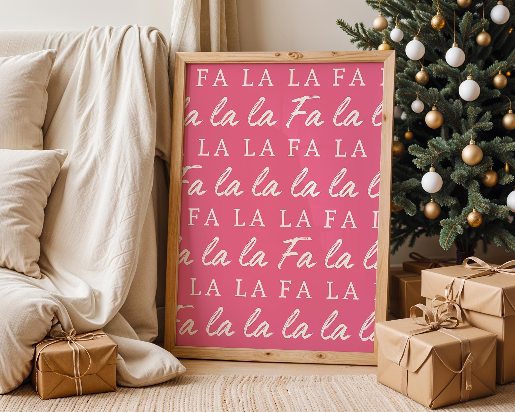 Fa La La Christmas Wall Art, Pink Holiday Printable, Modern Xmas Typography Poster, Festive Holiday Decor, Cute Merry Christmas DIGITAL