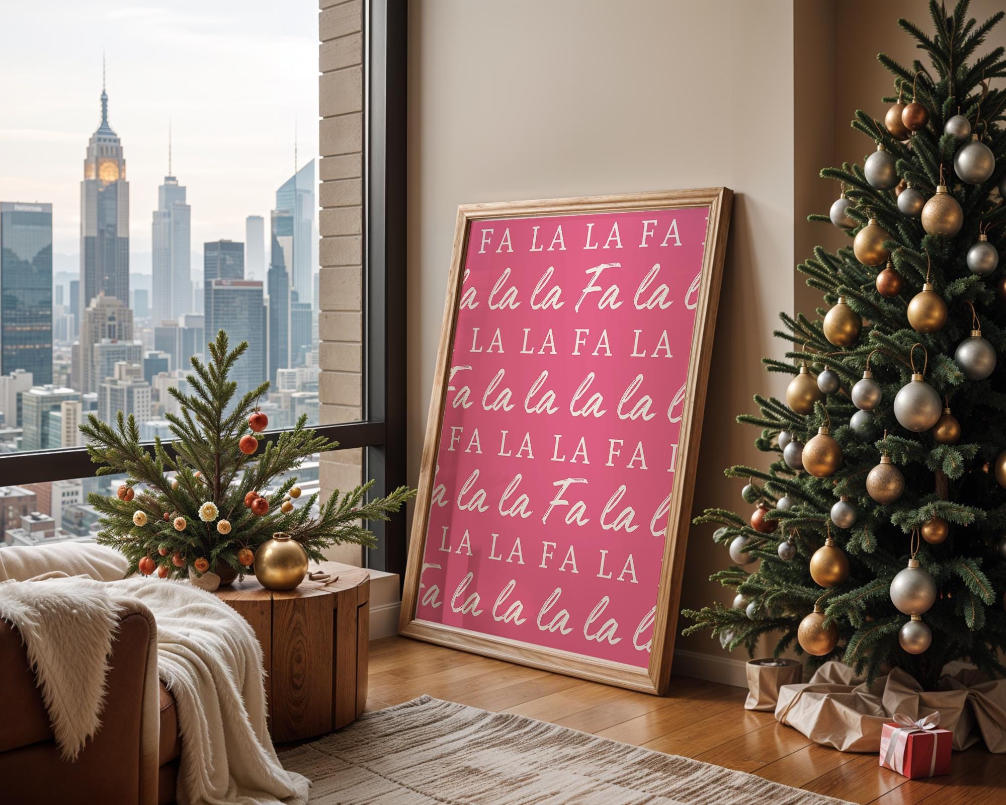 Fa La La Christmas Wall Art, Pink Holiday Printable, Modern Xmas Typography Poster, Festive Holiday Decor, Cute Merry Christmas DIGITAL