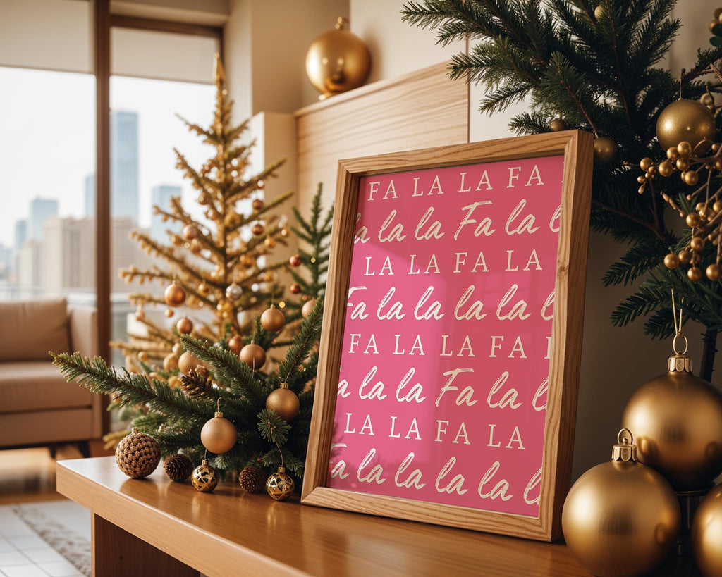 Fa La La Christmas Wall Art, Pink Holiday Printable, Modern Xmas Typography Poster, Festive Holiday Decor, Cute Merry Christmas DIGITAL