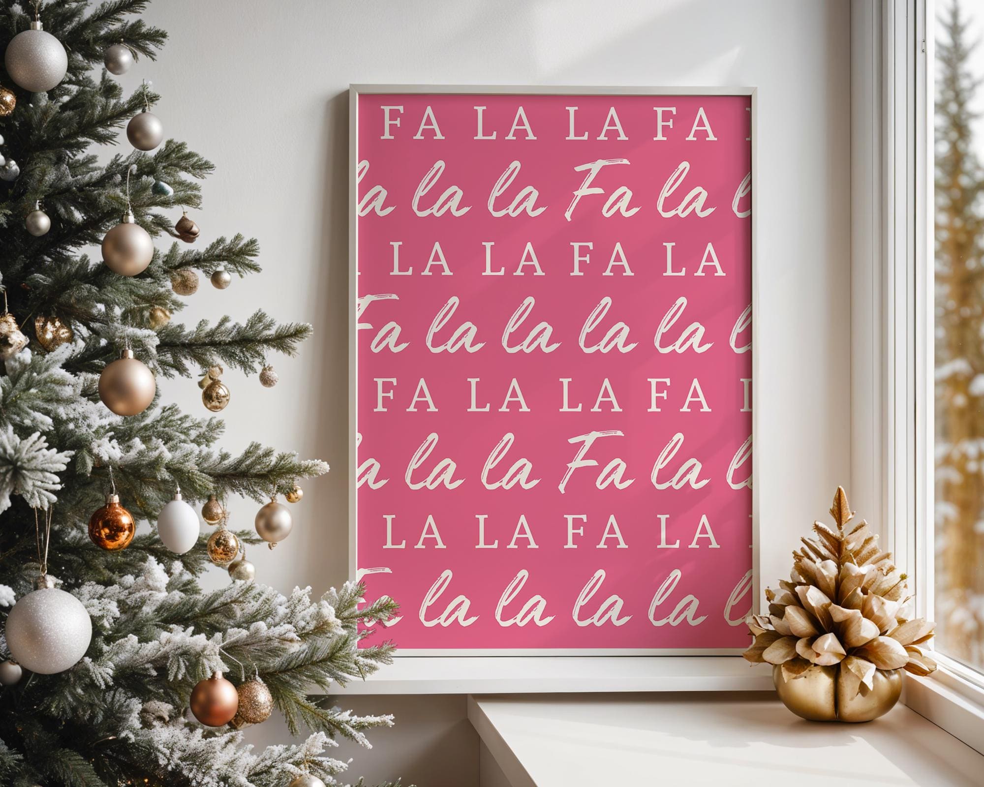Fa La La Christmas Wall Art, Pink Holiday Printable, Modern Xmas Typography Poster, Festive Holiday Decor, Cute Merry Christmas DIGITAL