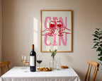 Cin Cin Print Trendy Printable Art, Wine Poster Pink & Red Fun Wall Art, Aesthetic Room Decor Retro Wine Drawing, Bar Cart Print, DIGITAL