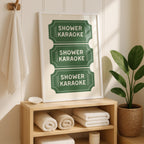 Shower Karaoke Print, Funny Bathroom Wall Art, Retro Ticket Poster, Green Check Print, Humorous Bathroom Decor, Digital Download Gift