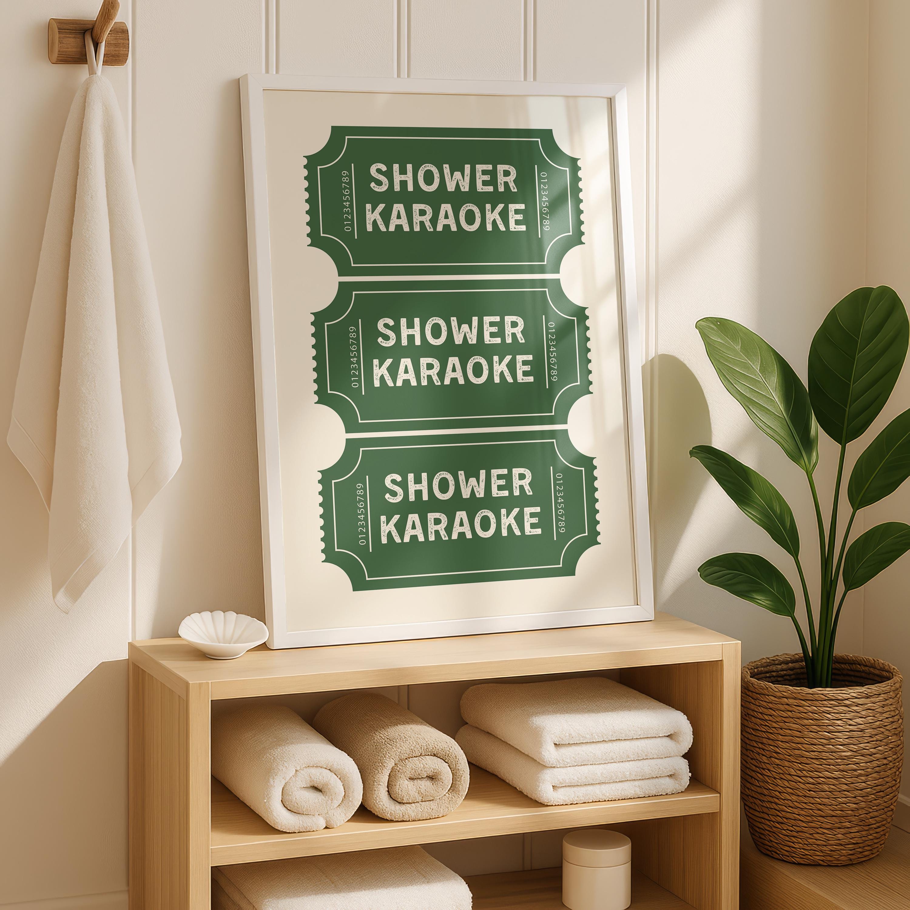 Shower Karaoke Print, Funny Bathroom Wall Art, Retro Ticket Poster, Green Check Print, Humorous Bathroom Decor, Digital Download Gift