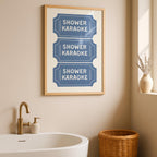 Shower Karaoke Print, Funny Bathroom Wall Art, Blue Ticket Poster, Retro Bathroom Decor, Humorous Wall Art Gift, DIGITAL DOWNLOAD