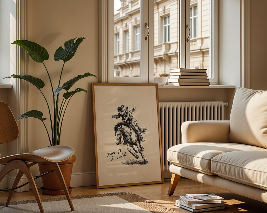 Born to Be Wild Cowboy Wall Art, Western Horse Rider Print, Rustic Rodeo Poster, Vintage Country Farmhouse Digital Wall Decor Gift