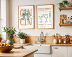 Cin Cin Kitchen Wall Art, Wine Print Set, Cheers Poster, Modern Minimalist Bar Decor, Green Beige Dining Room Printable, DIGITAL DOWNLOAD