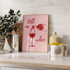 Tell Me When Retro Print, Kitchen Decor, Wine Lover Gift, Retro Bar Cart Print, Dining Room Wall Decor, Pink & Red Trendy Wall Art DIGITAL