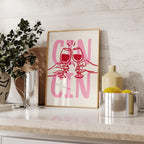 Cin Cin Print Trendy Printable Art, Wine Poster Pink & Red Fun Wall Art, Aesthetic Room Decor Retro Wine Drawing, Bar Cart Print, DIGITAL