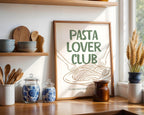 Pasta Lover Club Poster, Italian Kitchen Wall Art, Funny Food Print, Modern Green Beige Typography, Dining Room Decor, DIGITAL DOWNLOAD