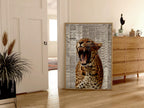 Roaring Leopard Wall Art, Modern Glam Animal Print, Newspaper Background Poster, Bold Fashion Decor, Statement Wildlife Artwork DIGITAL