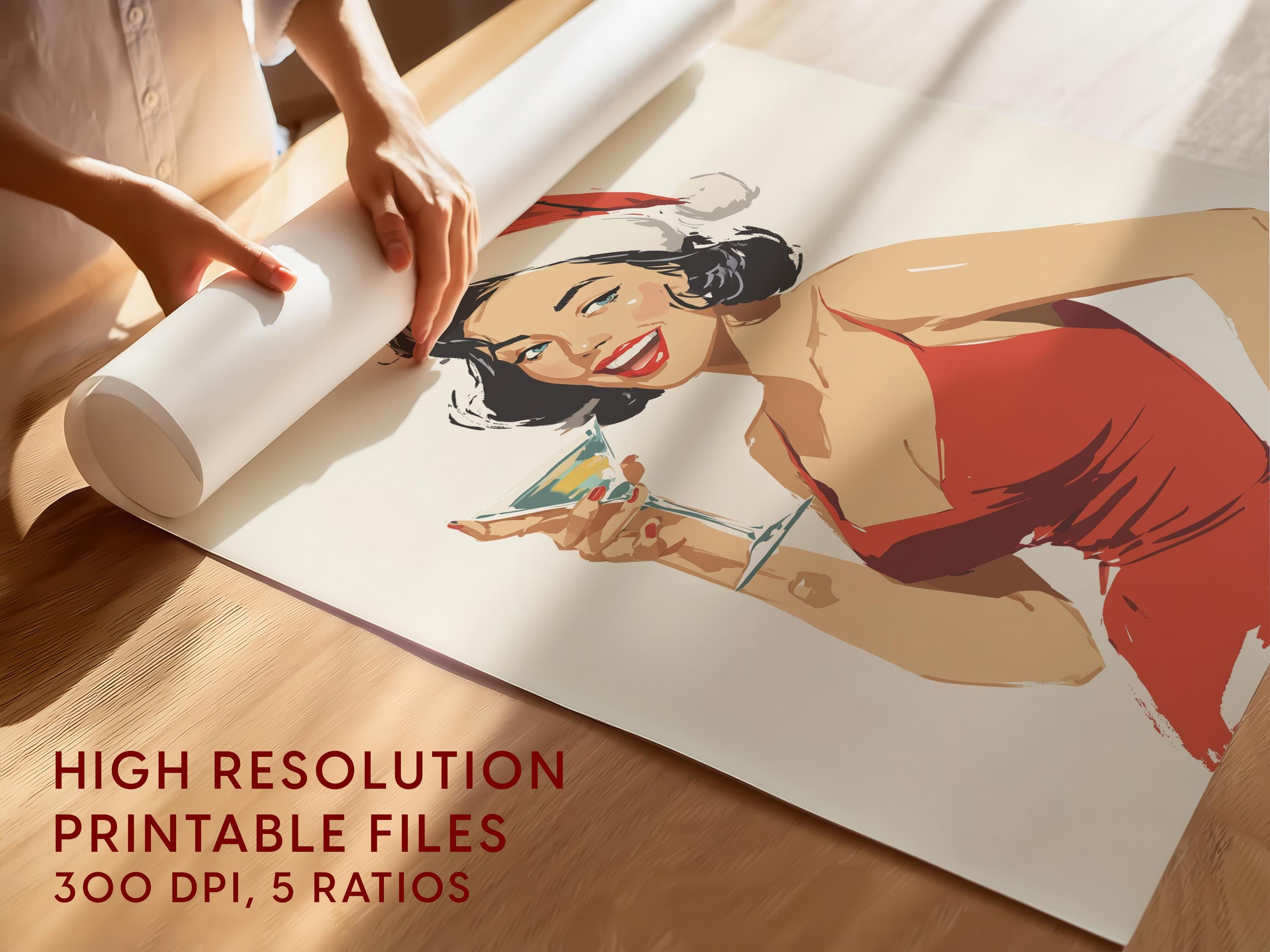 Meet Me Under The Mistletoe, Funny Retro Christmas Wall Art Print, Pin Up Holiday Cocktail Poster, Vintage Santa Bar Cart Decor DIGITAL