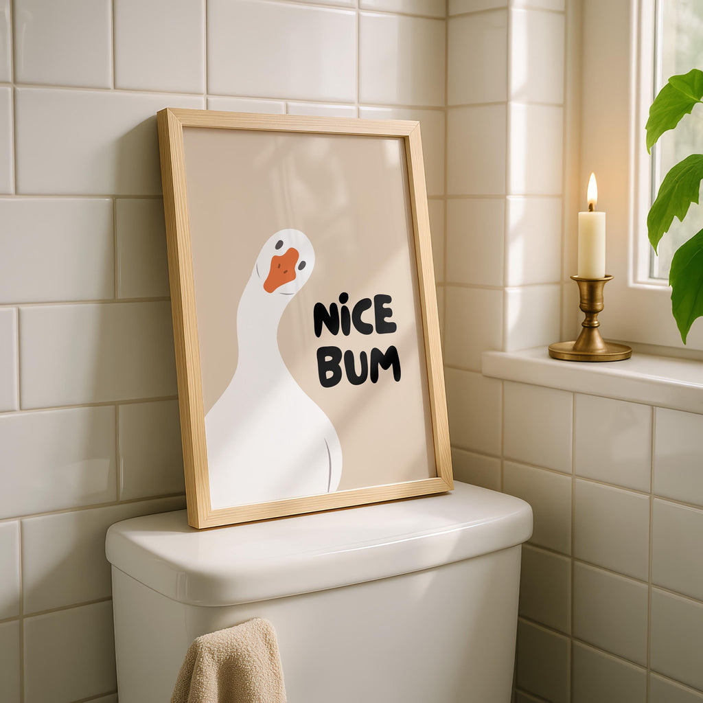 Funny Bathroom Wall Art Set of 6, Beige Retro Peach Sweet Cheeks Prints, Guest Check Quote Decor, Funny Goose Nice Bum Printable Art DIGITAL