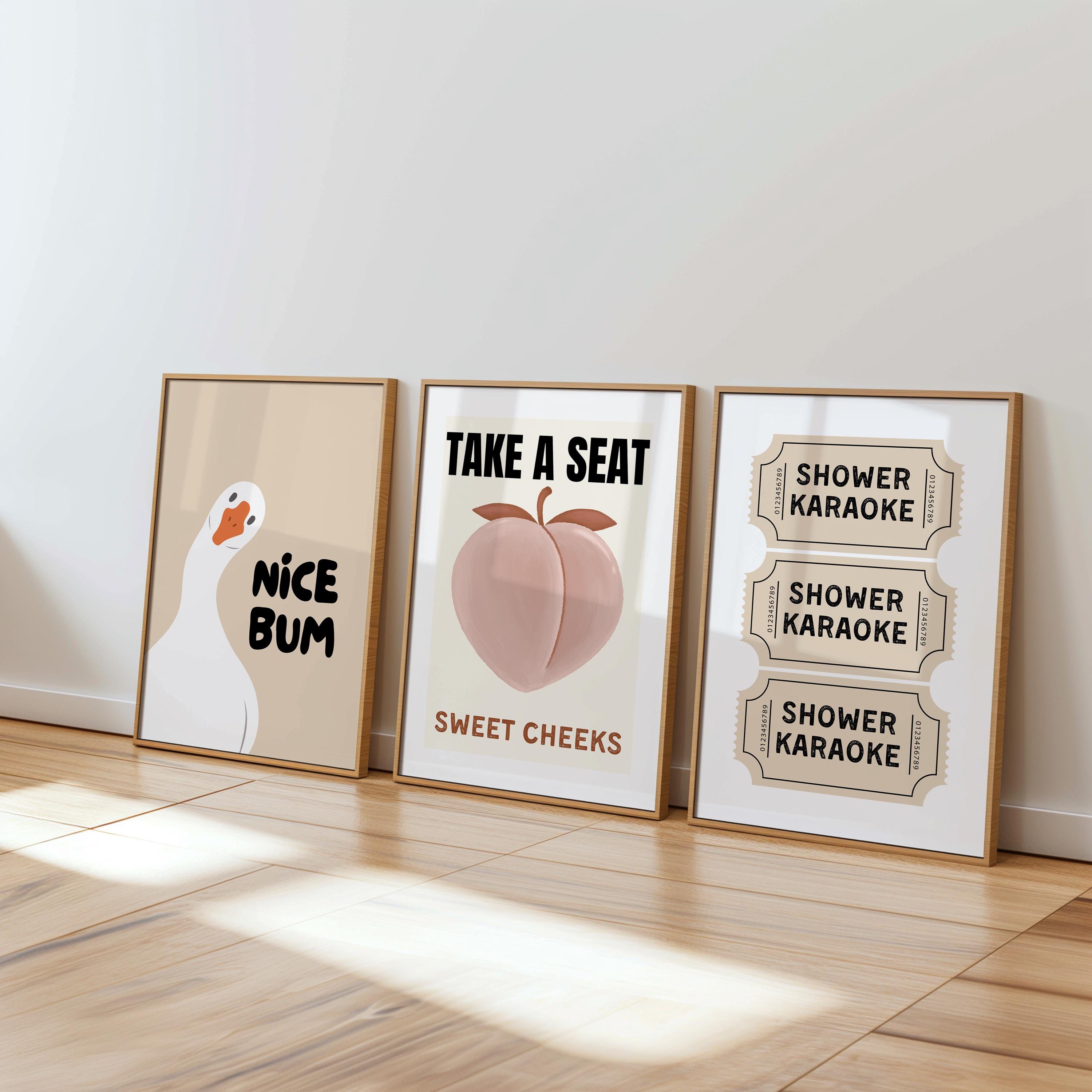 Funny Bathroom Wall Art Set of 6, Beige Retro Peach Sweet Cheeks Prints, Guest Check Quote Decor, Funny Goose Nice Bum Printable Art DIGITAL