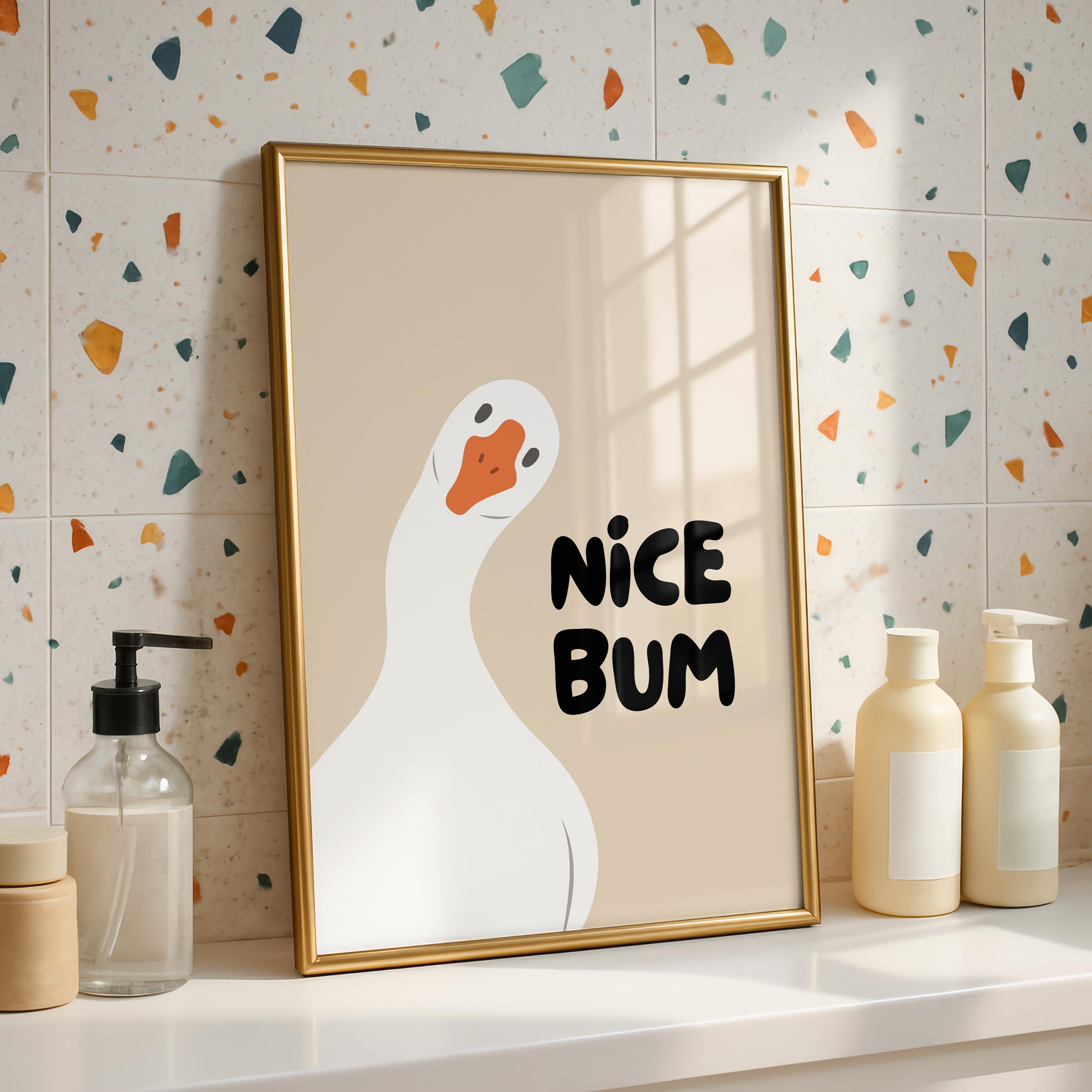 Nice Bum Cute Bathroom Wall Art Funny Bathroom Print Trendy Minimalist Cute Decor beige Funny Bathroom Wall Art Print Silly Goose Print