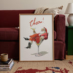 Cheers Santa Claus Poster, Funny Retro Christmas Wall Art, Vintage Holiday Cocktail Print, Santa Martini Bar Cart Decor Gift DIGITAL