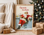 Retro Santa Bar Print, Elf-Made Cocktails Christmas Poster, Funny Holiday Wall Art, Vintage Santa Claus Drink Decor Gift, DIGITAL DOWNLOAD