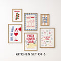 Italian Kitchen Wall Art Set of 6, Pasta Lover Prints, Wine Bar Decor, Buon Appetito Art, Happy Hour Posters, La Dolce Vita Kitchen Gallery