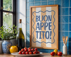 Buon Appetito Kitchen Wall Art Print, Italian Quote Poster, Retro Striped Wall Decor, Pasta Lover Gift, Mediterranean Home Print, DIGITAL