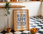 Buon Appetito Kitchen Wall Art Print, Italian Quote Poster, Retro Striped Wall Decor, Pasta Lover Gift, Mediterranean Home Print, DIGITAL